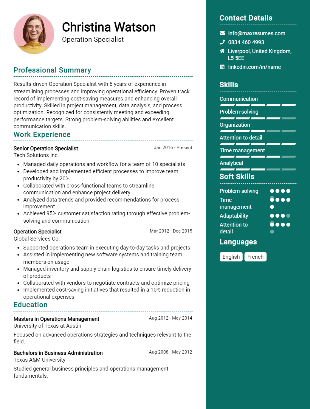 operation-specialist-resume-sample