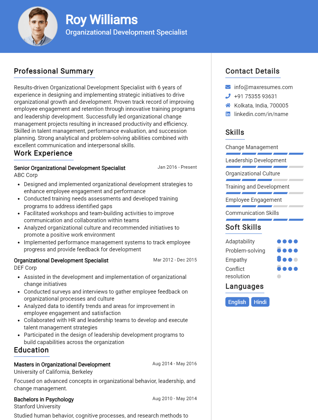 organizational-development-specialist-resume-sample