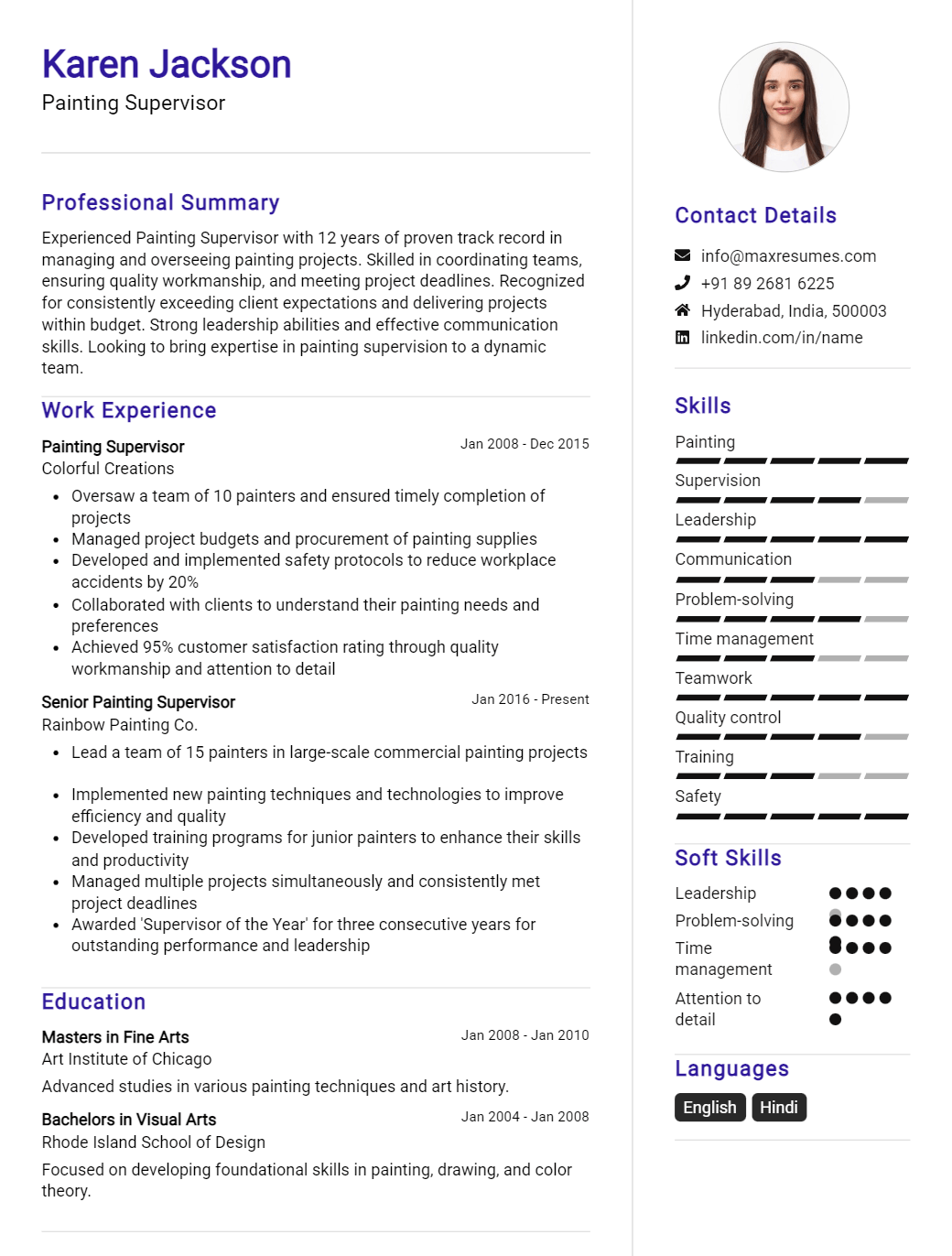 painting-supervisor-resume-sample