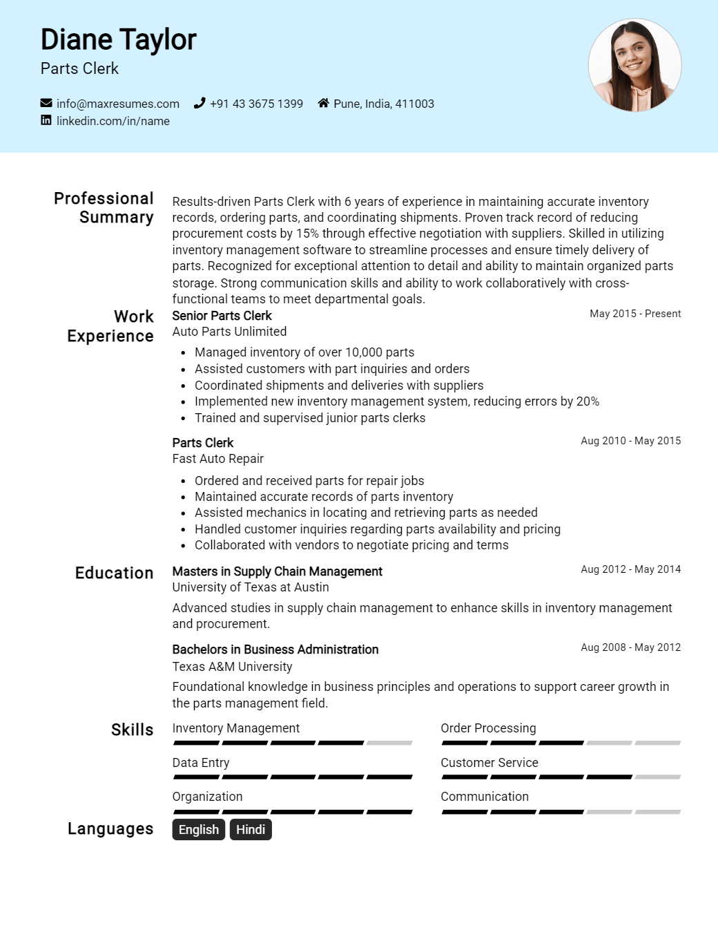 parts-clerk-resume-sample