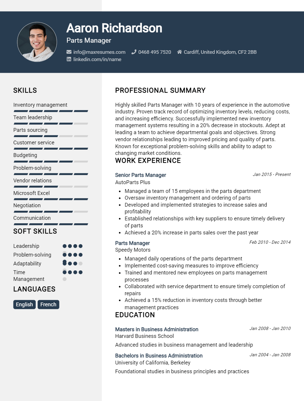 parts-manager-resume-sample