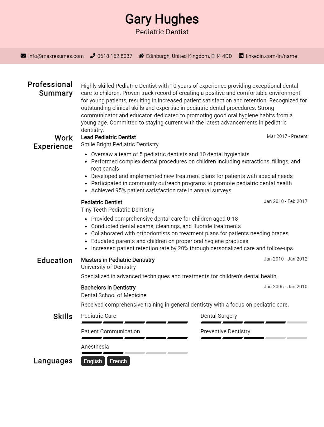 pediatric-dentist-resume-sample