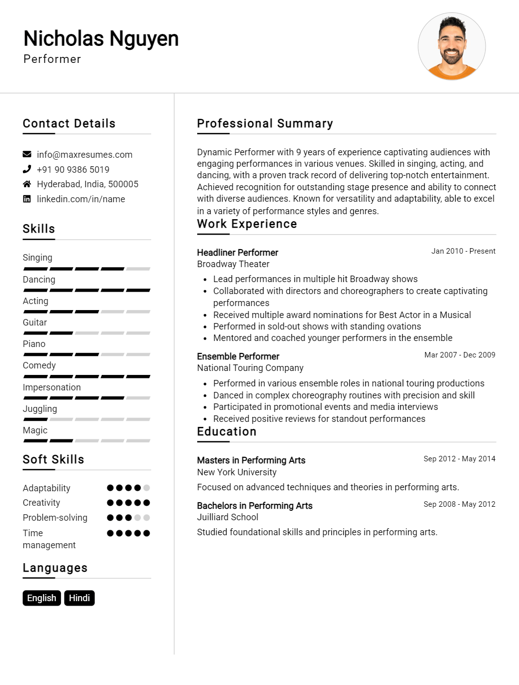performer-resume-sample