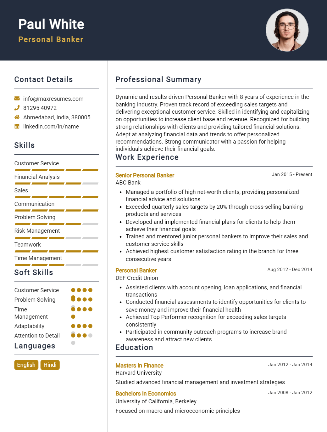 personal-banker-resume-sample