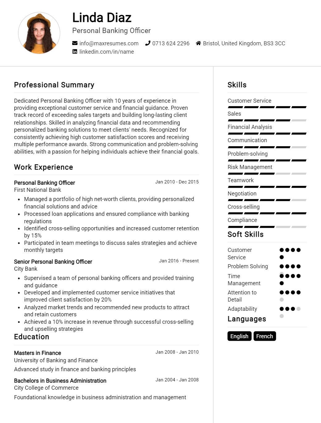 personal-banking-officer-resume-sample