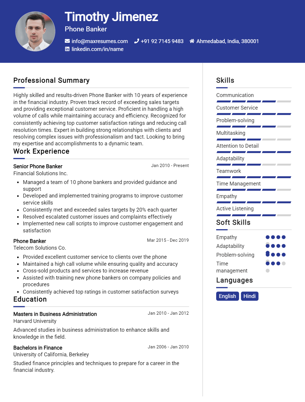phone-banker-resume-sample