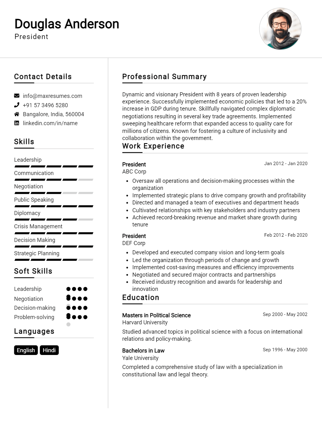 president-resume-sample