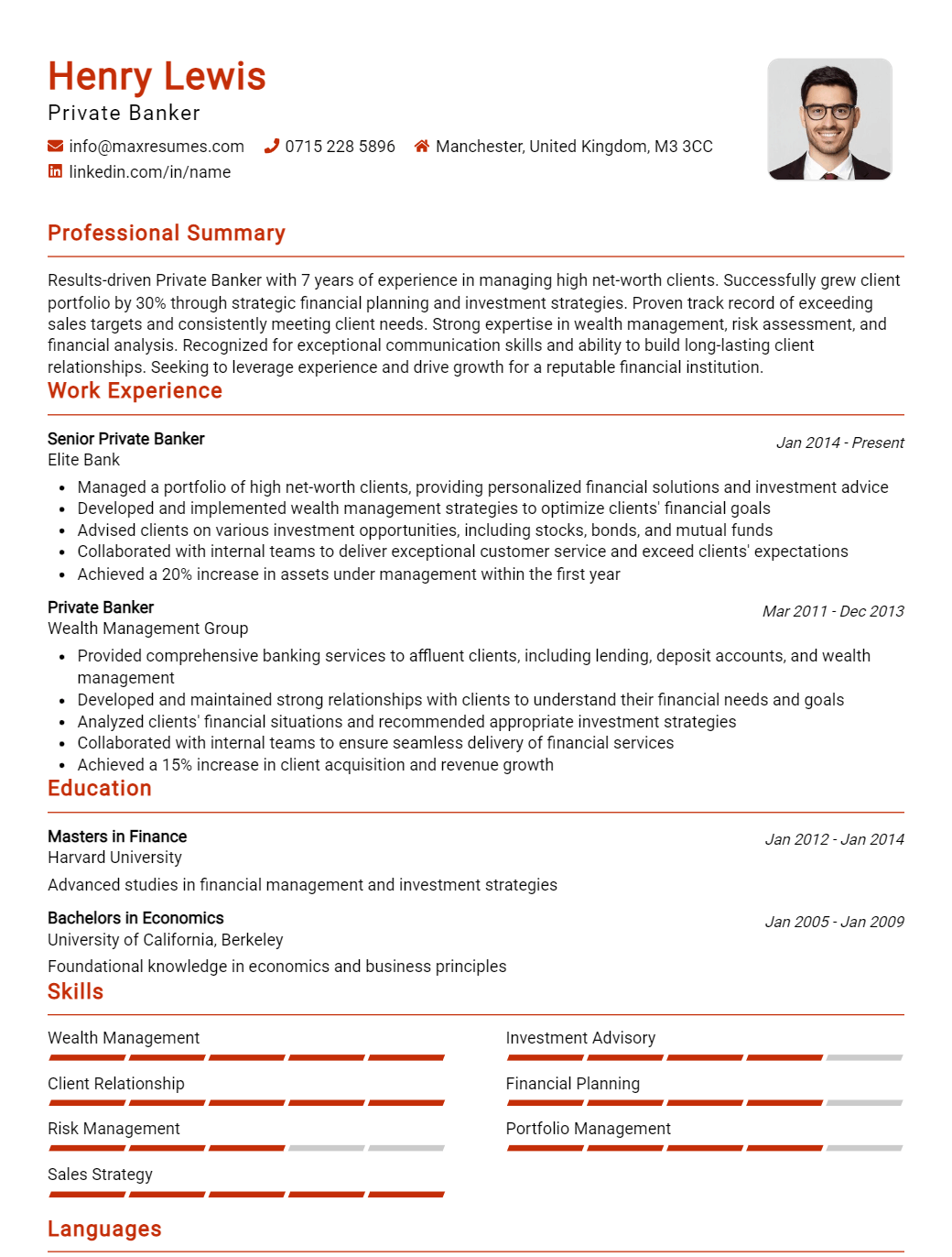 private-banker-resume-sample