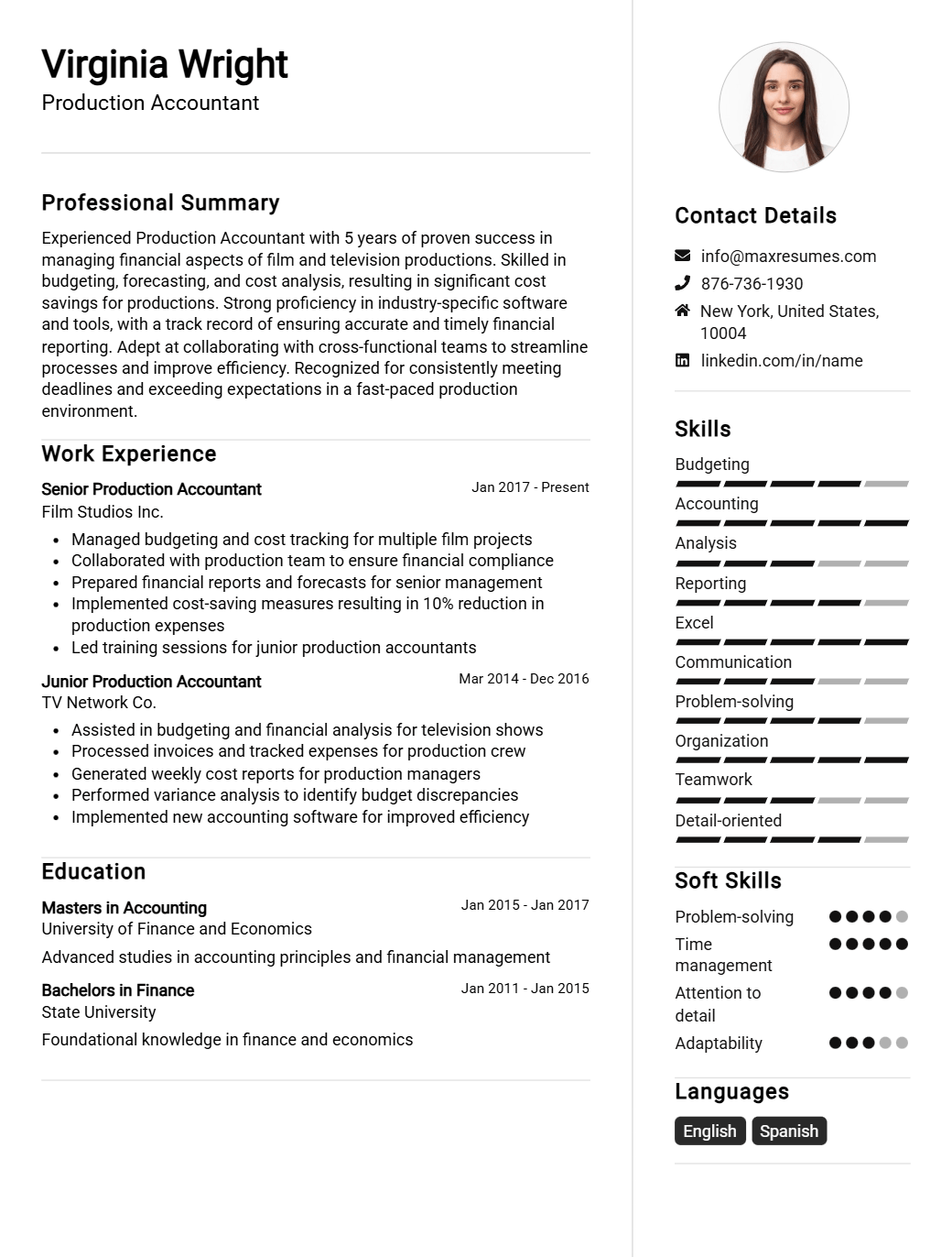 production-accountant-resume-sample