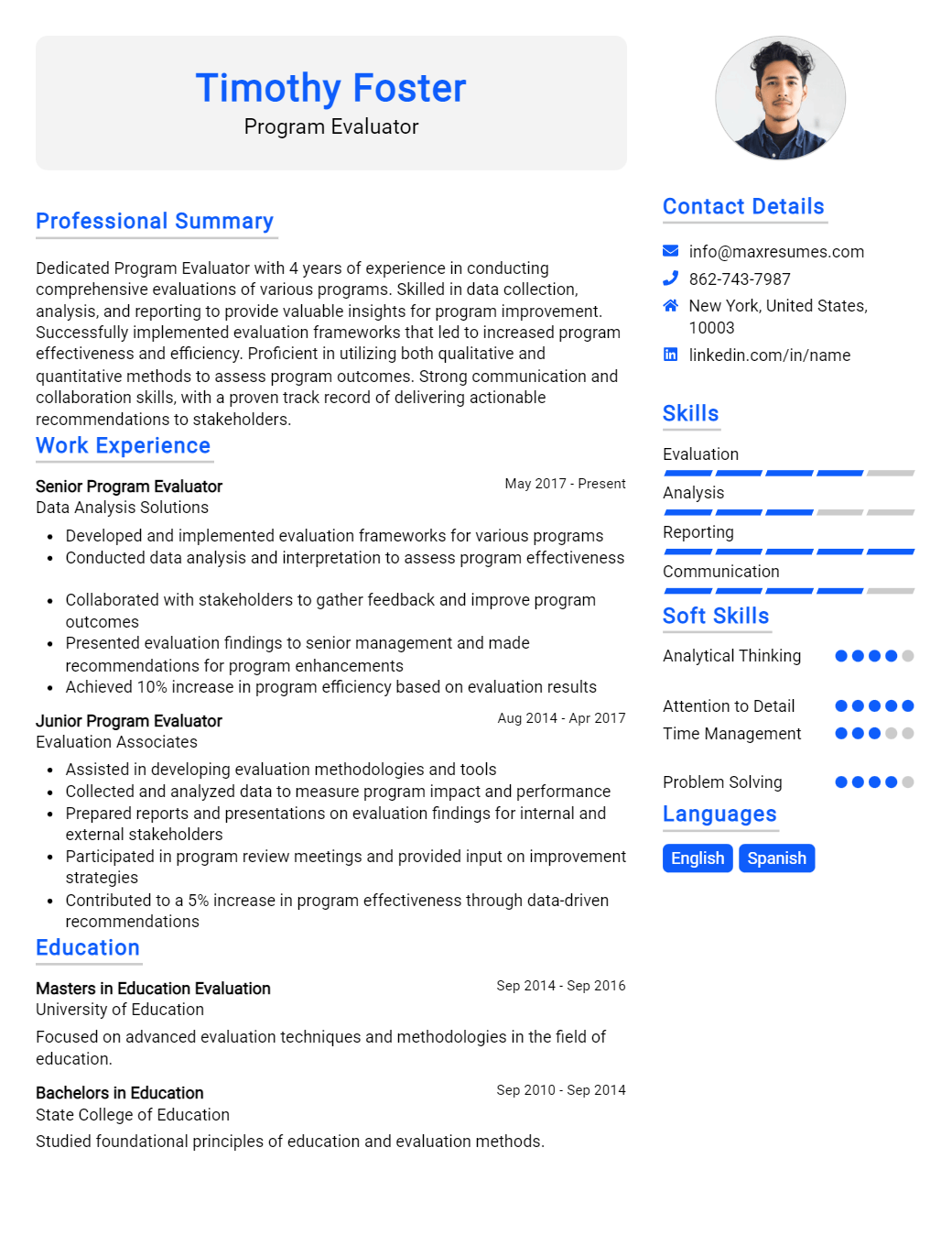 program-evaluator-resume-sample
