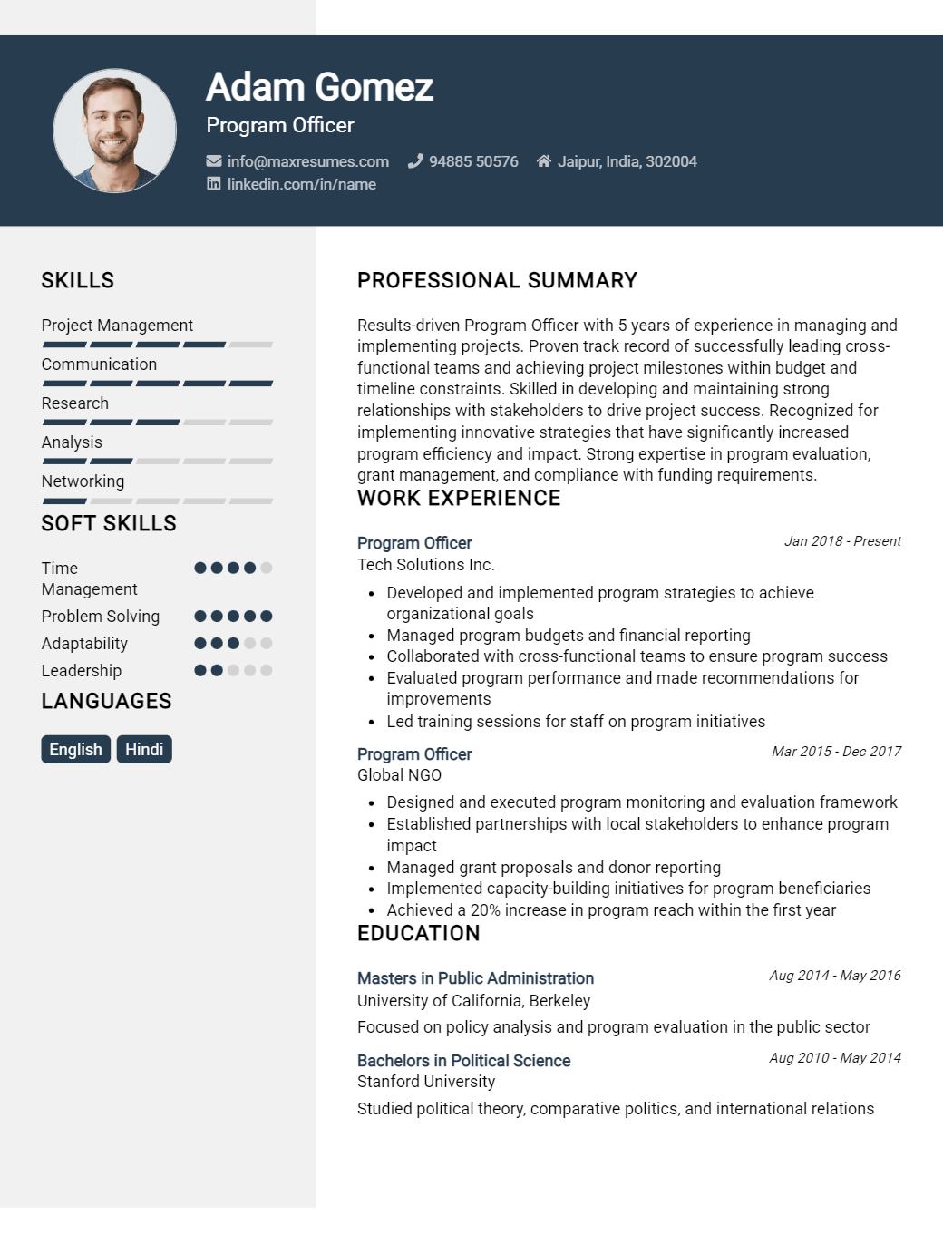 program-officer-resume-sample