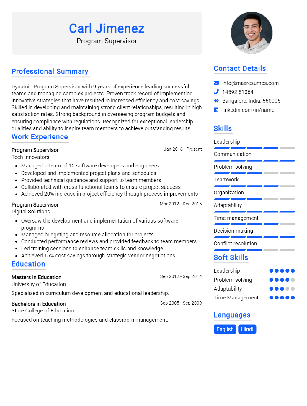 program-supervisor-resume-sample