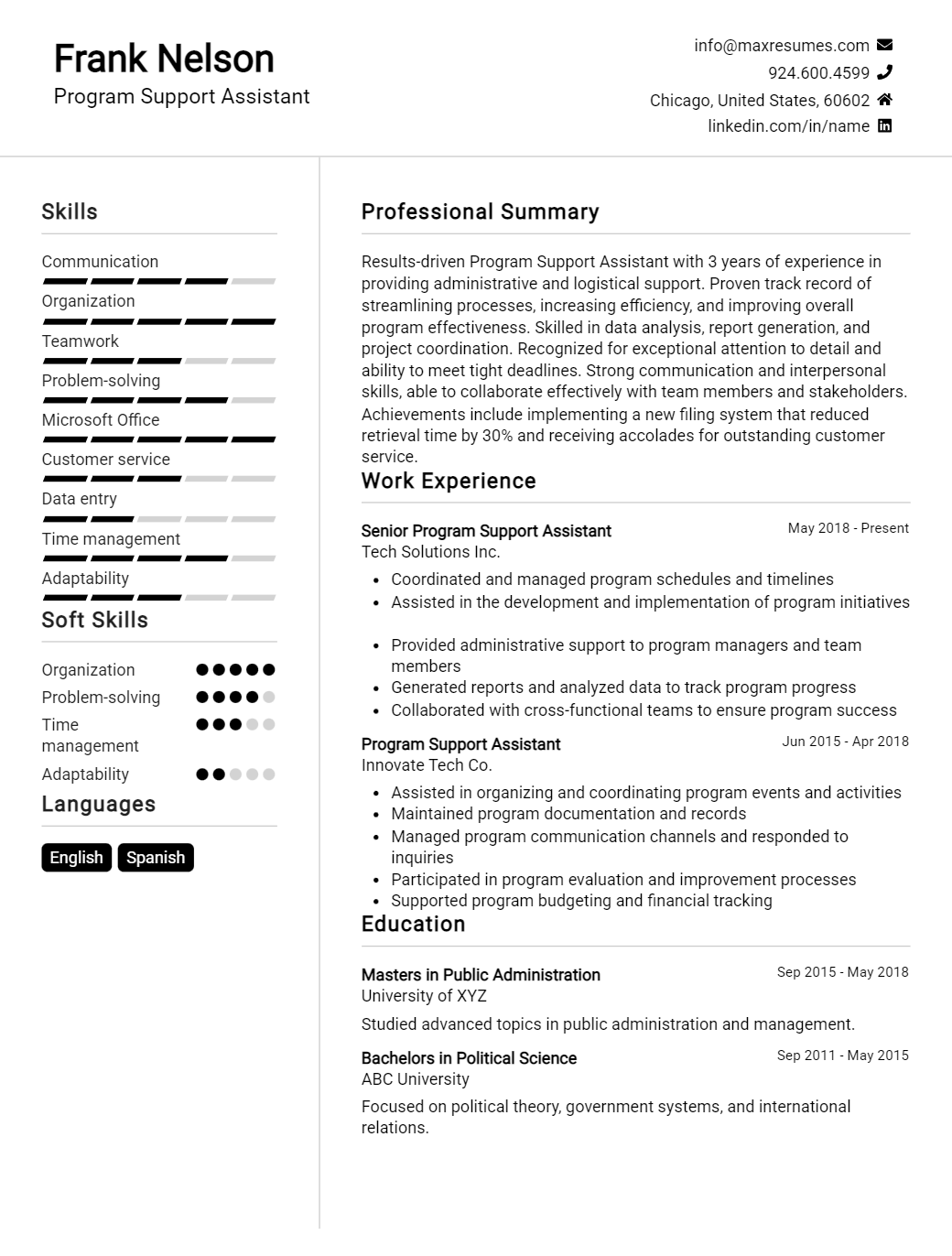 program-support-assistant-resume-sample