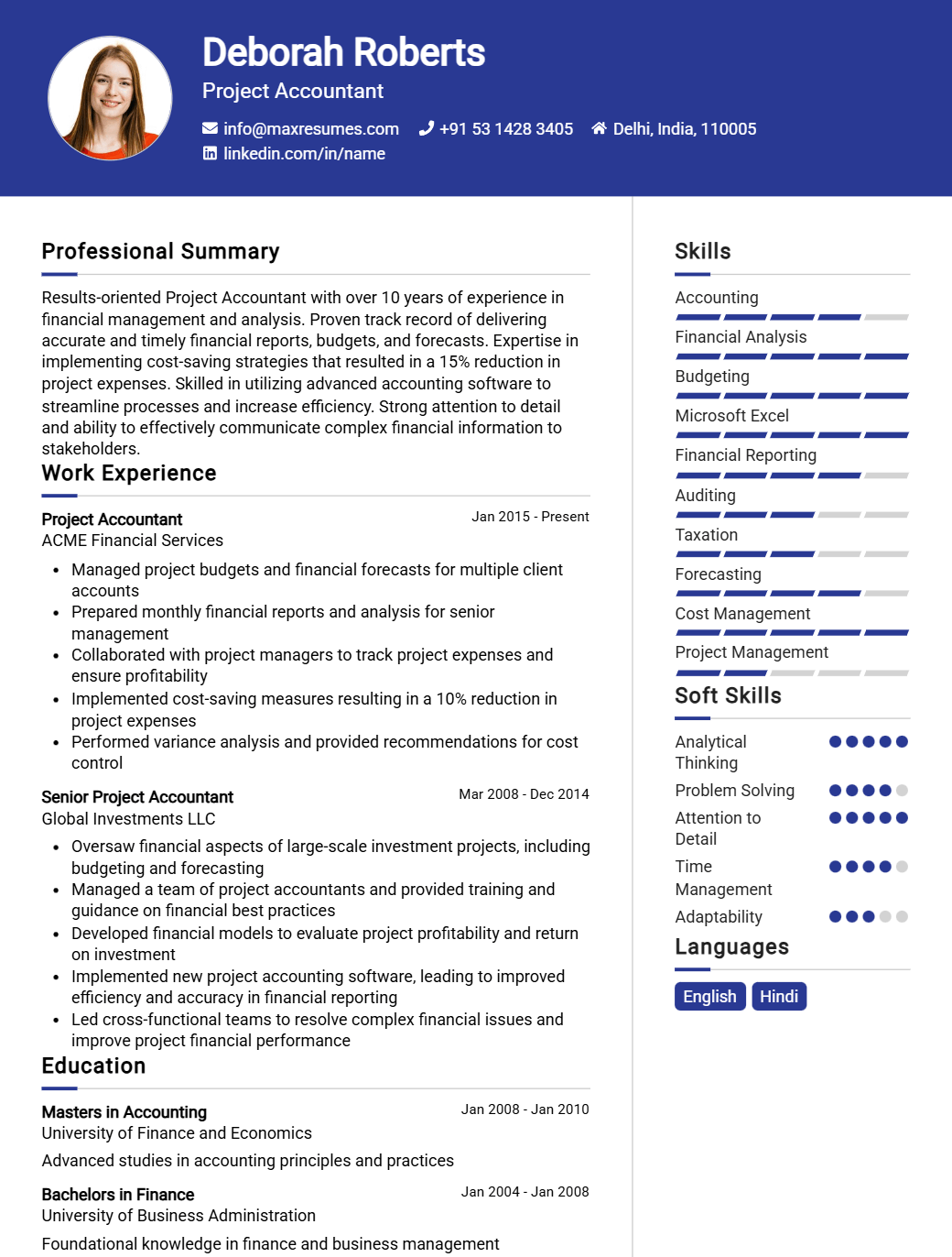project-accountant-resume-sample