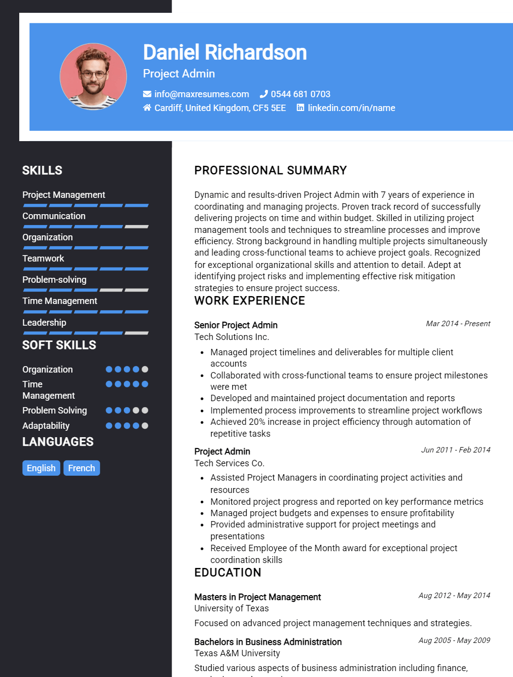 project-admin-resume-sample