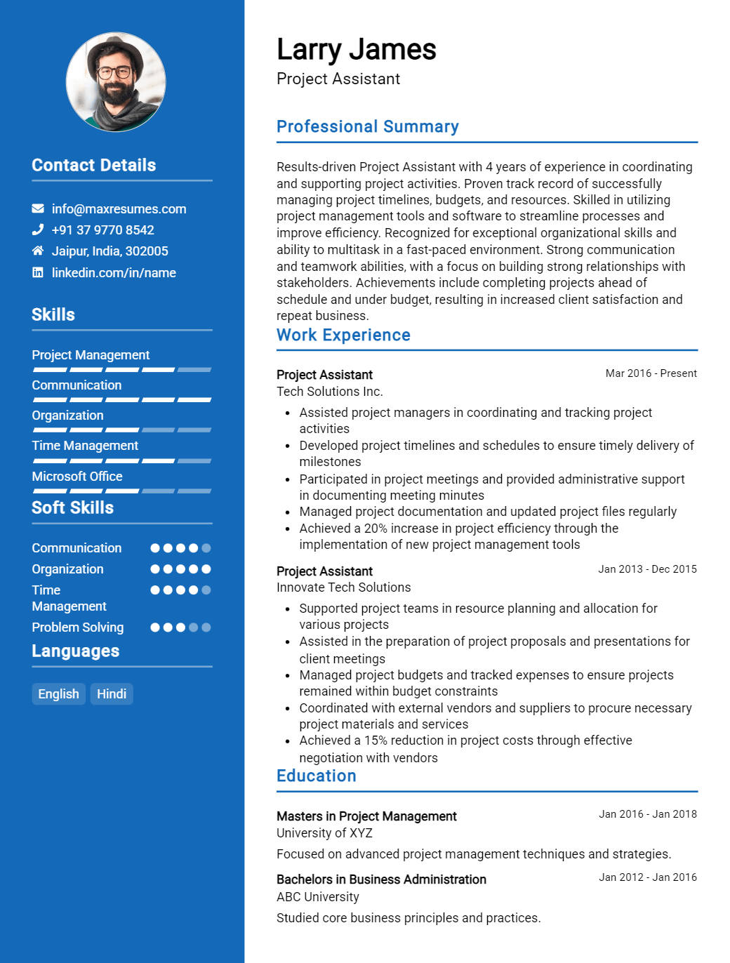 project-assistant-resume-sample
