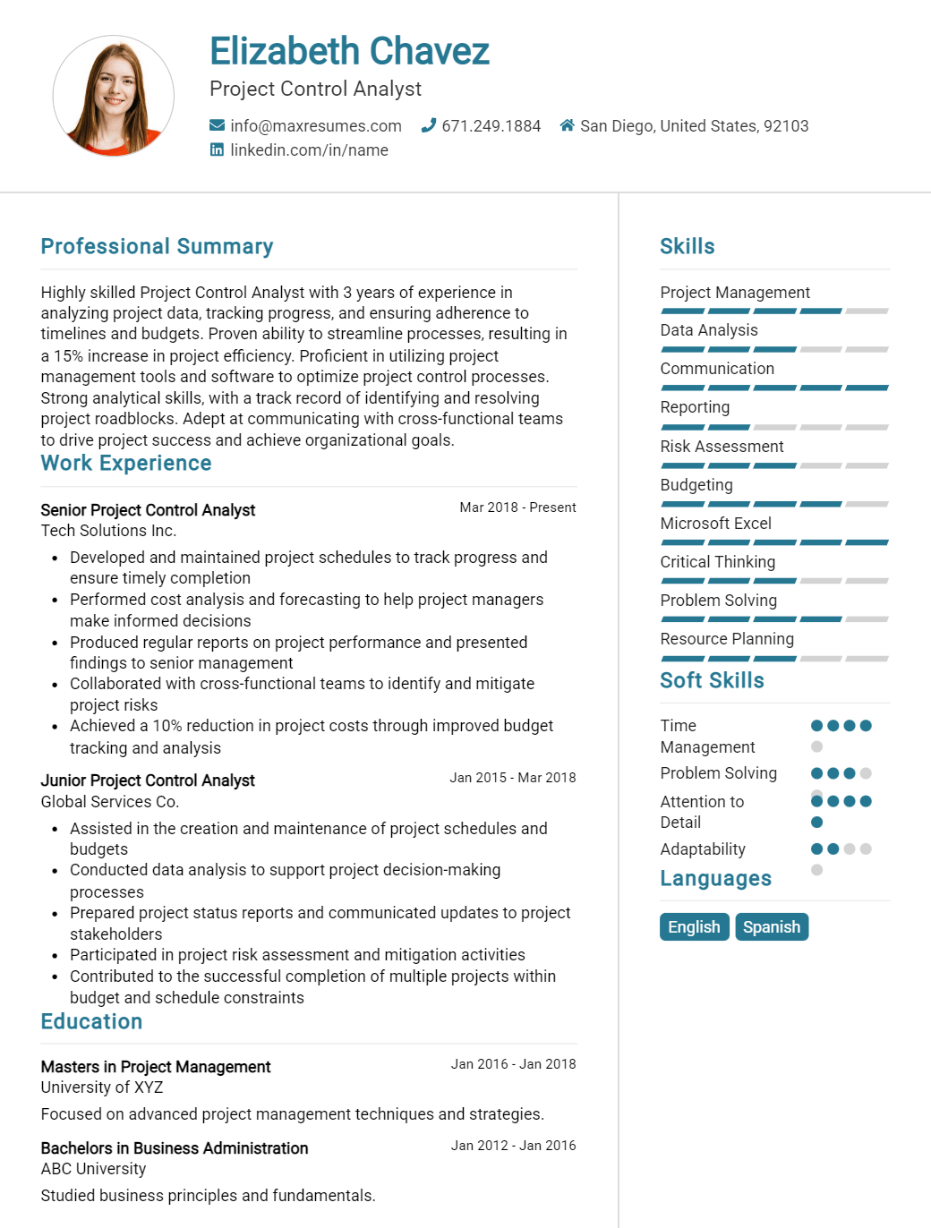 project-control-analyst-resume-sample