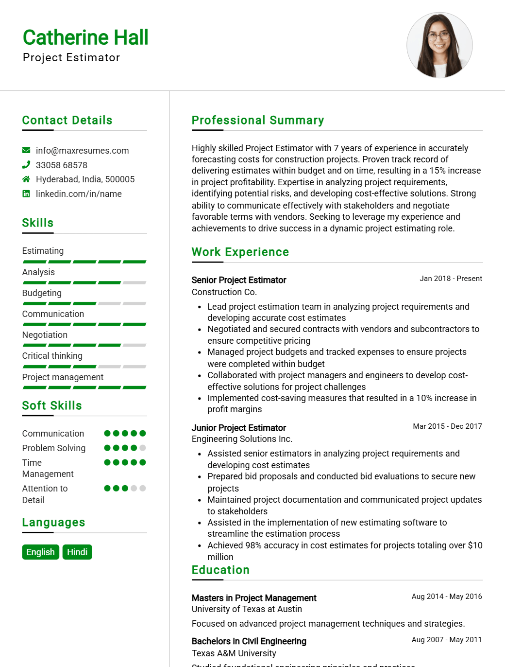 project-estimator-resume-sample