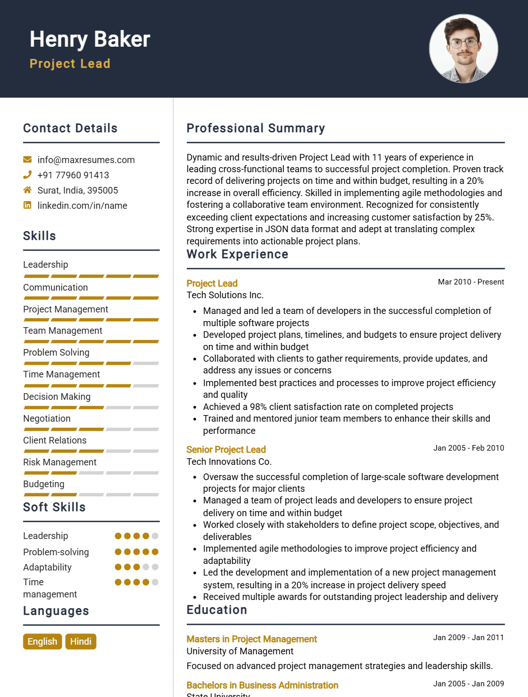 project-lead-resume-sample