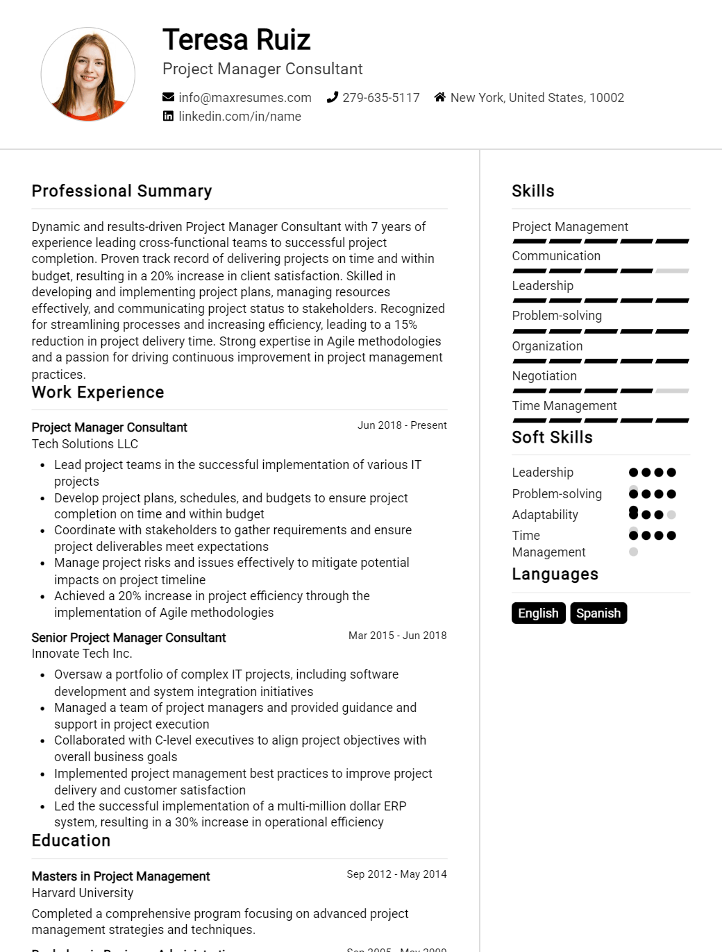 project-manager-consultant-resume-sample