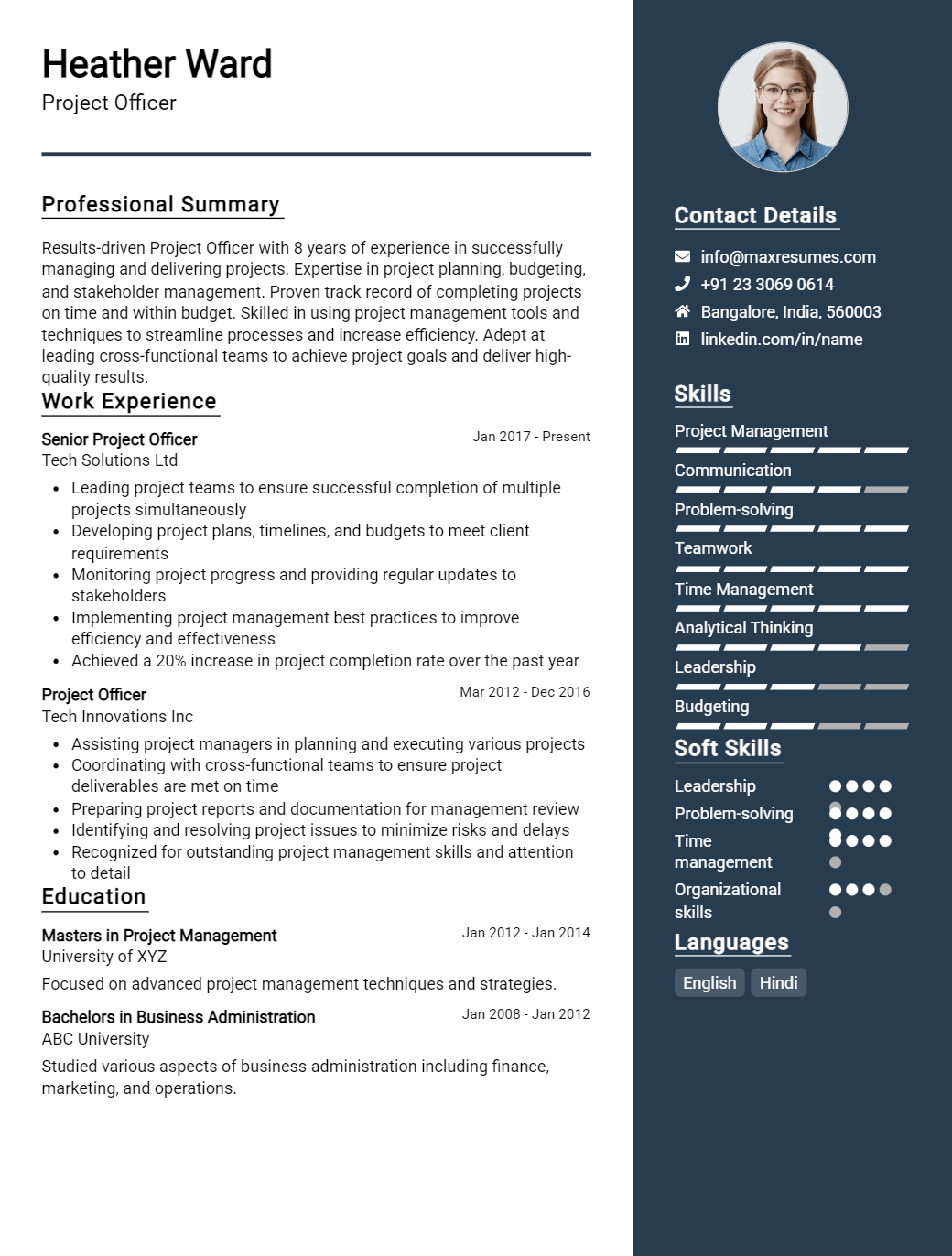 project-officer-resume-sample