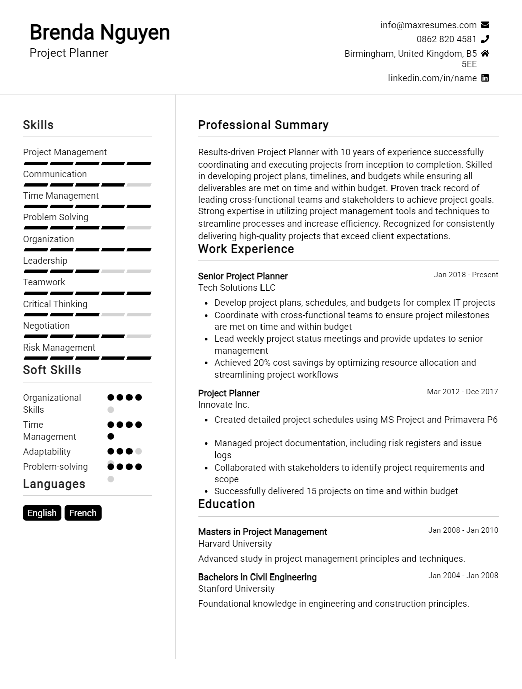 project-planner-resume-sample