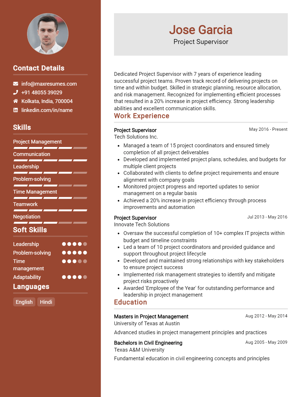 project-supervisor-resume-sample