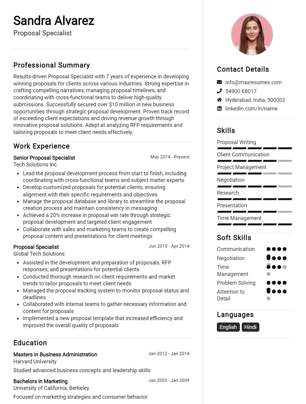 proposal-specialist-resume-sample