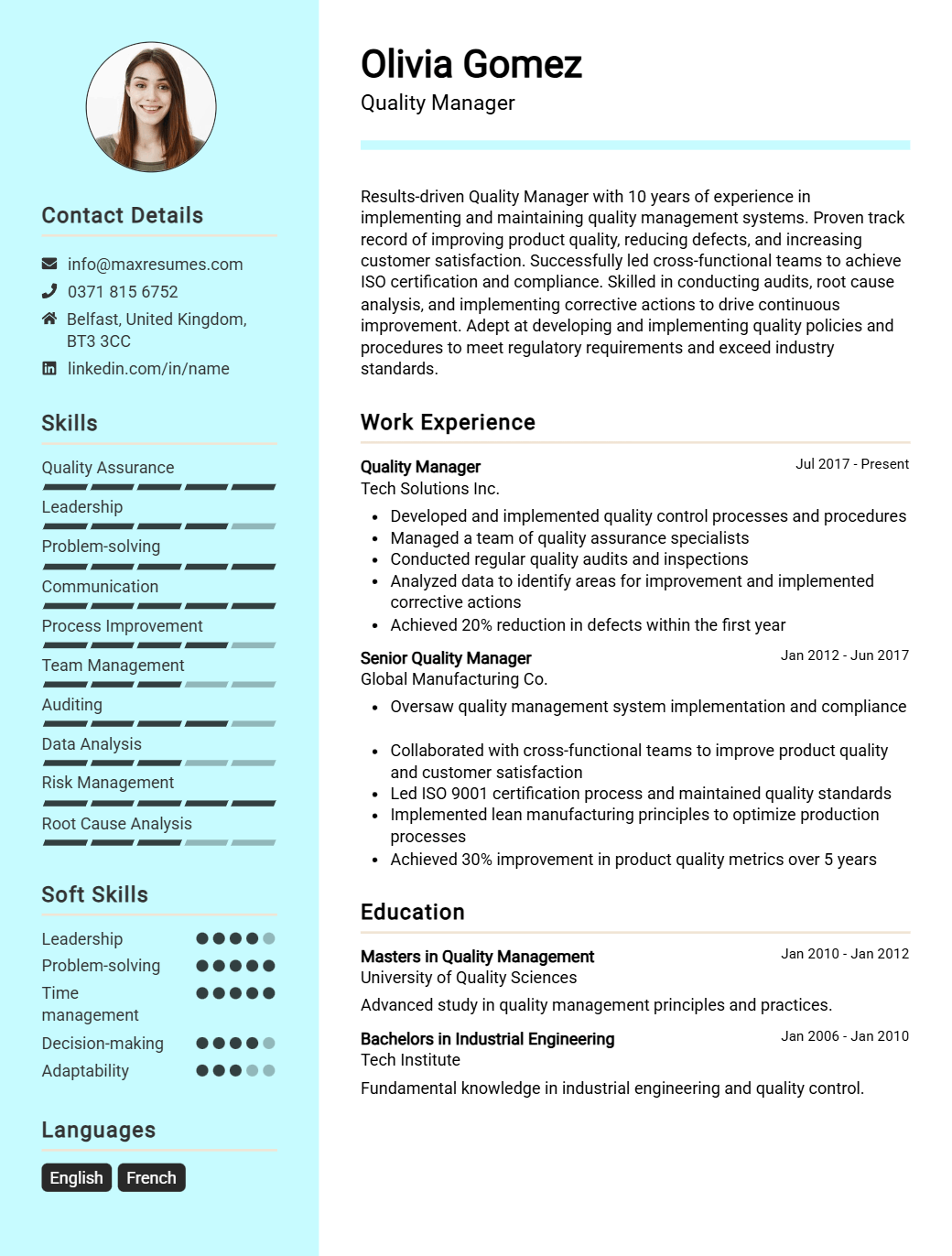quality-manager-resume-sample