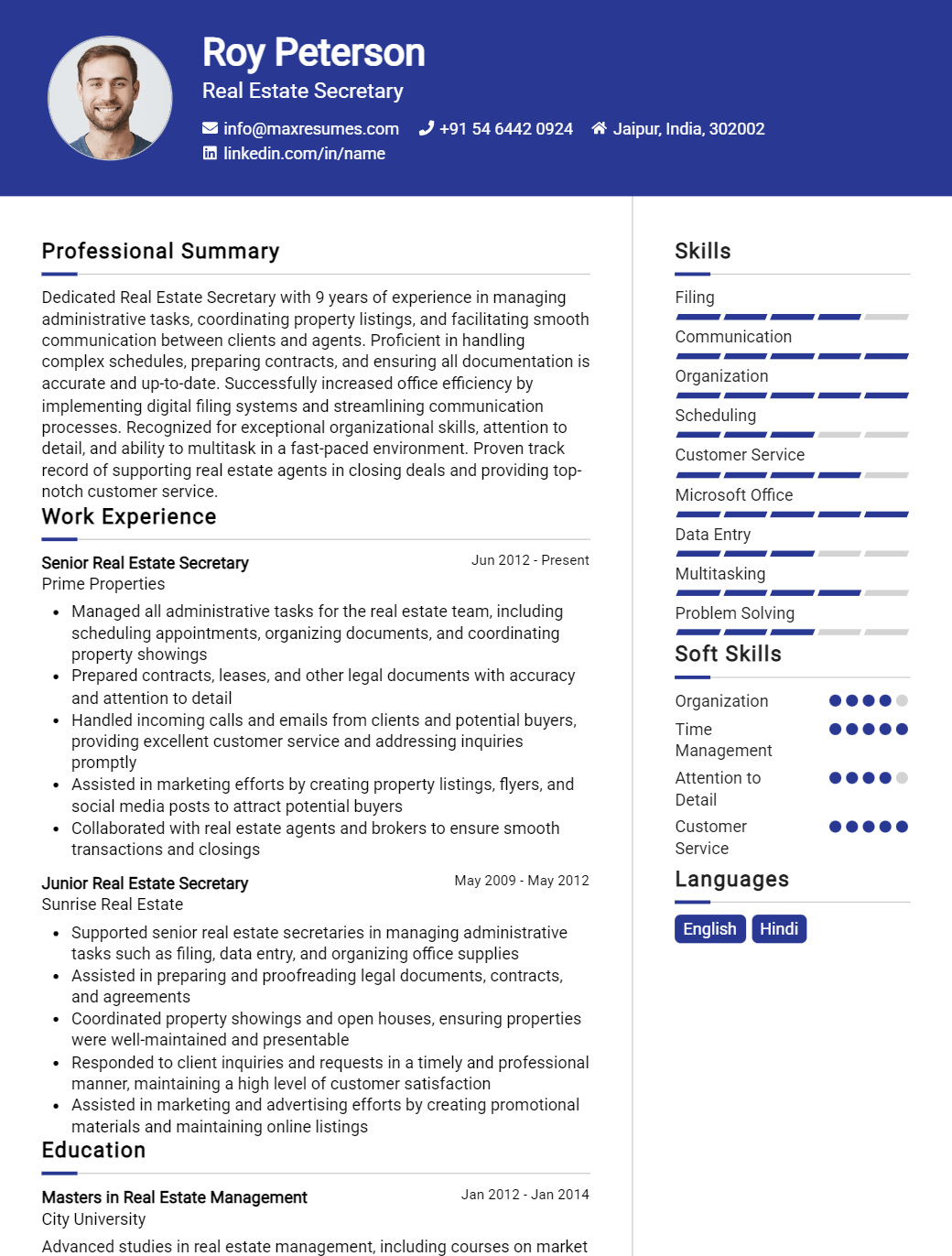 real-estate-secretary-resume-sample