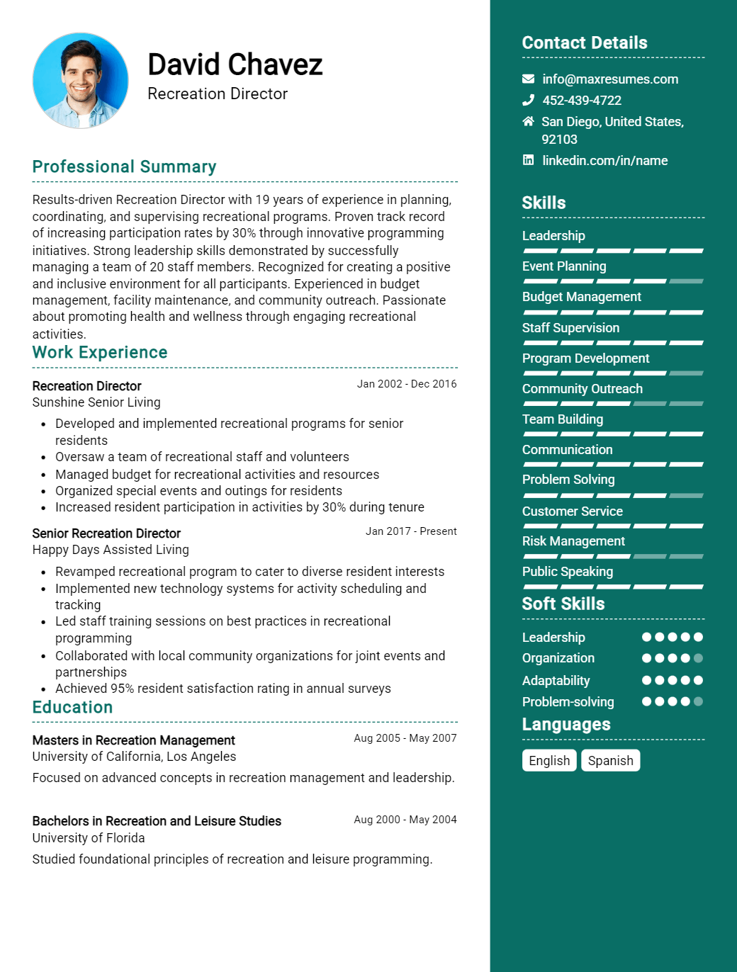 recreation-director-resume-sample