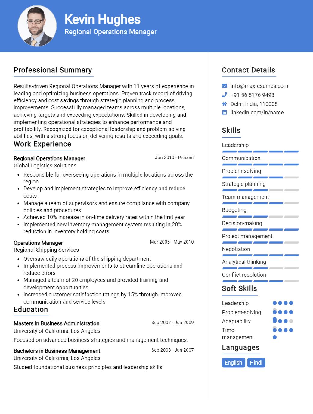 regional-operations-manager-resume-sample