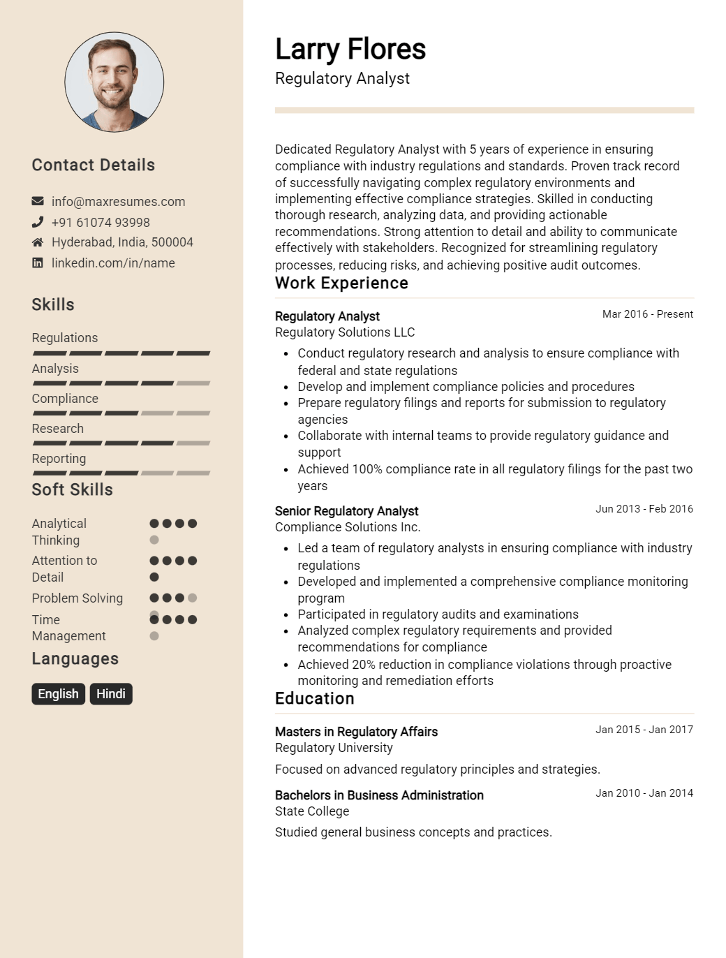 regulatory-analyst-resume-sample