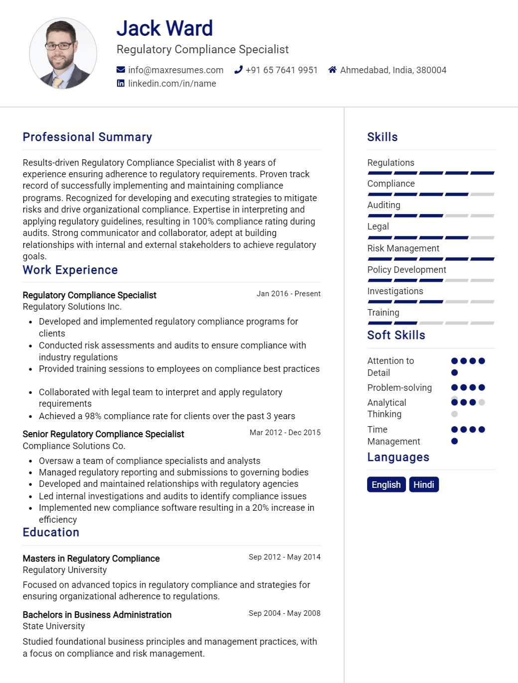 regulatory-compliance-specialist-resume-sample