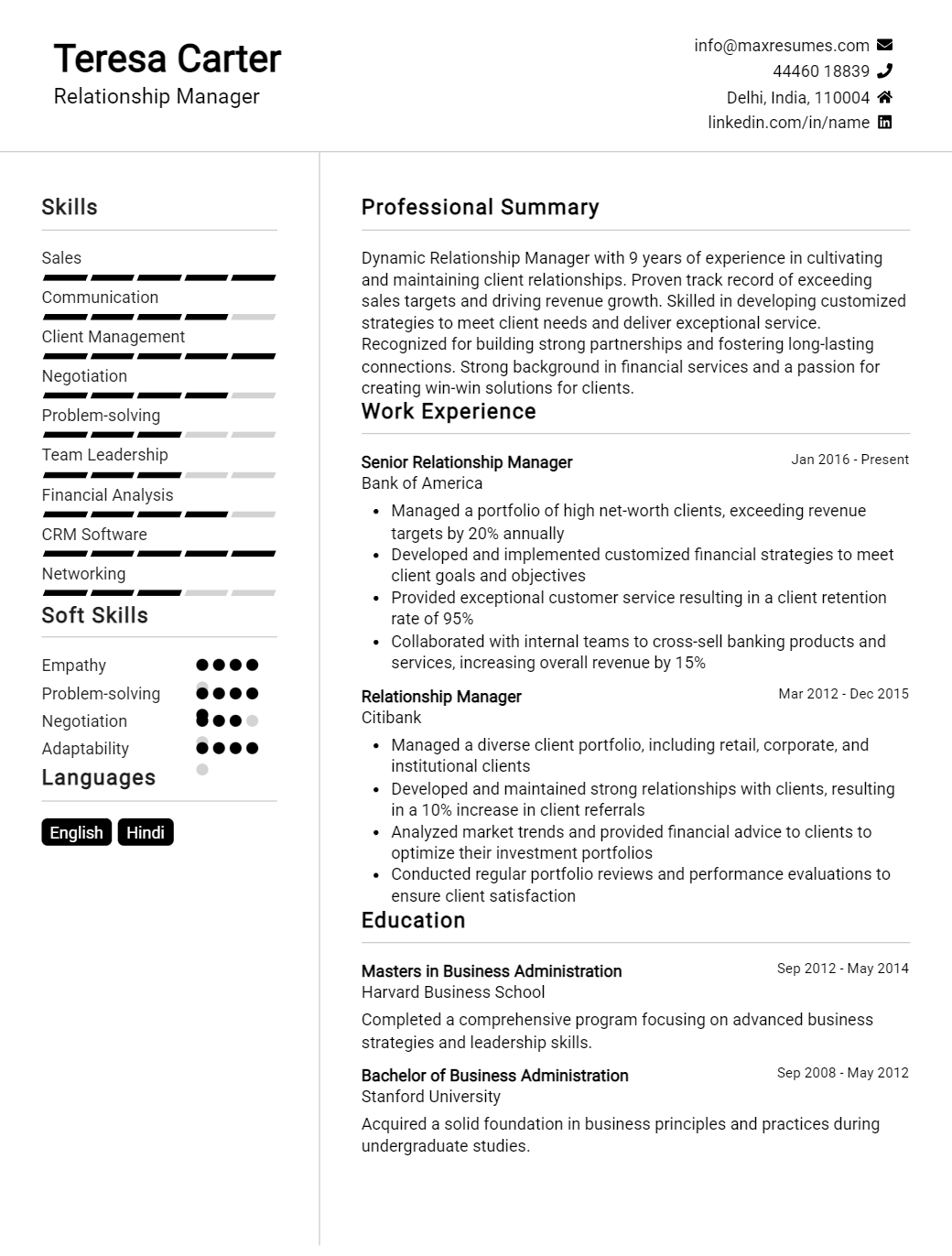 relationship-manager-resume-sample