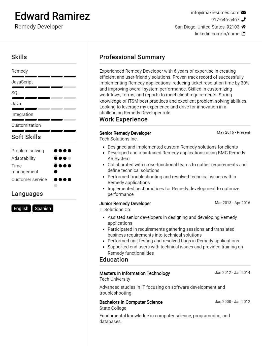 remedy-developer-resume-sample