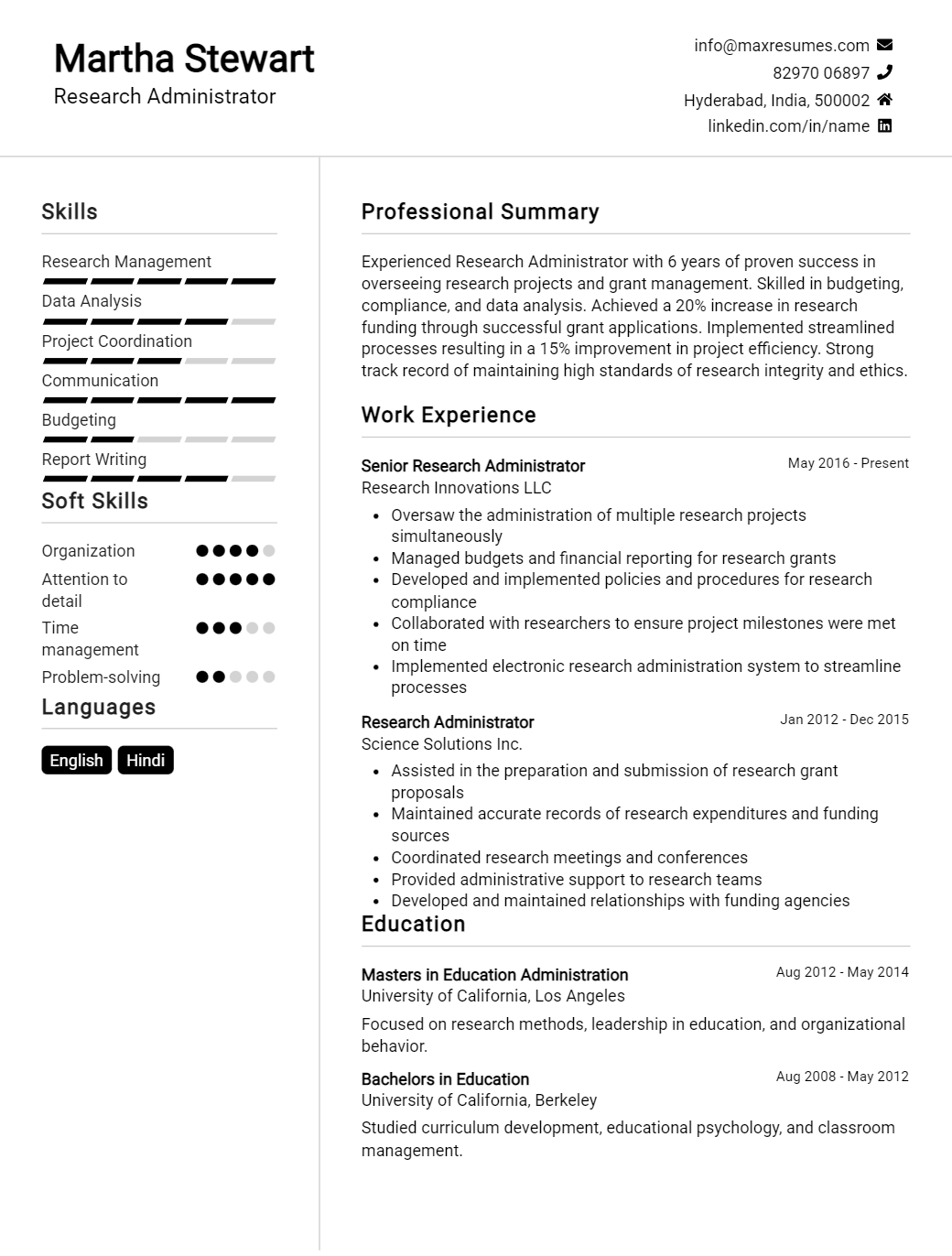 research-administrator-resume-sample