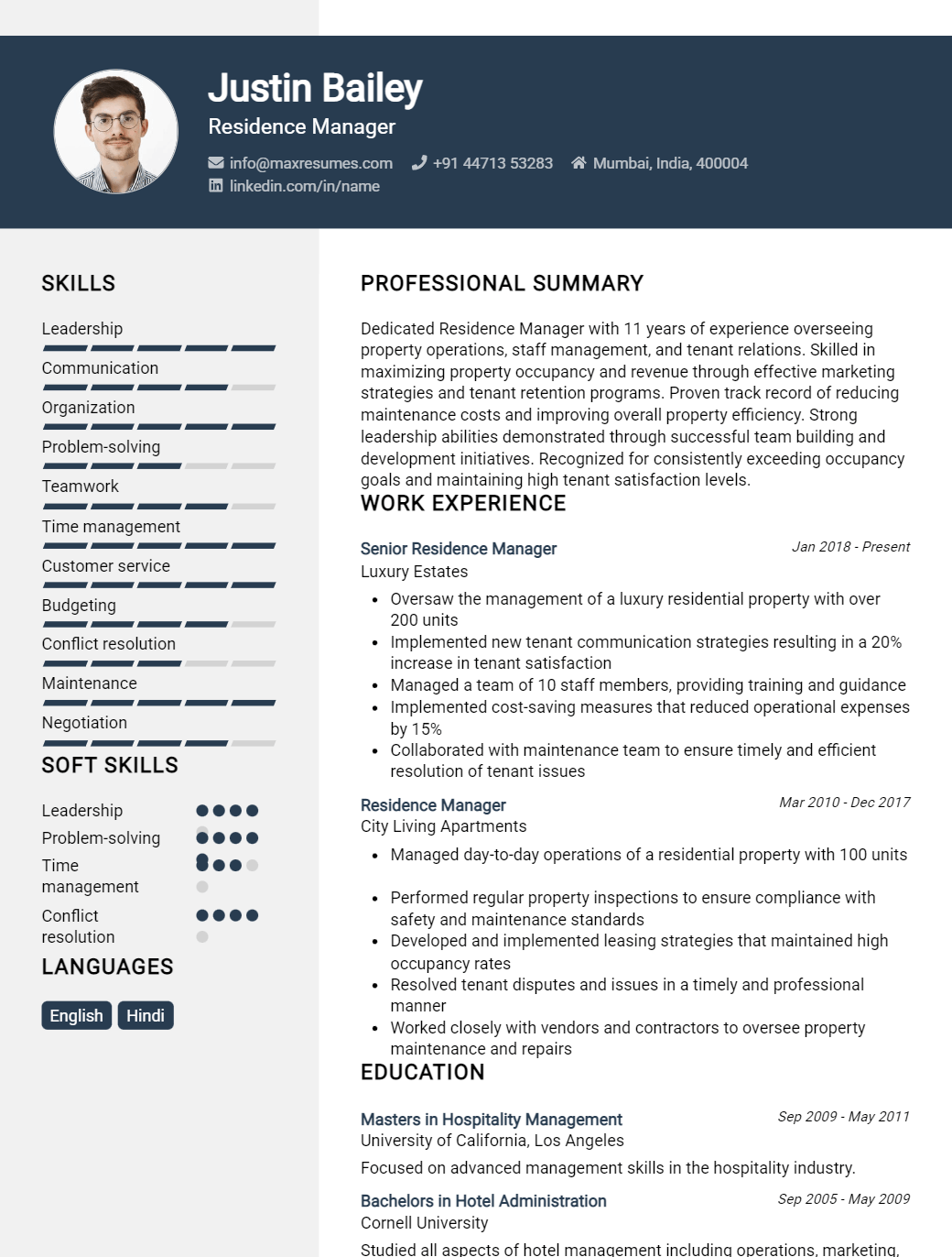 residence-manager-resume-sample