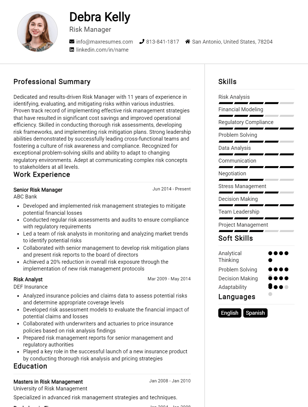 risk-manager-resume-sample