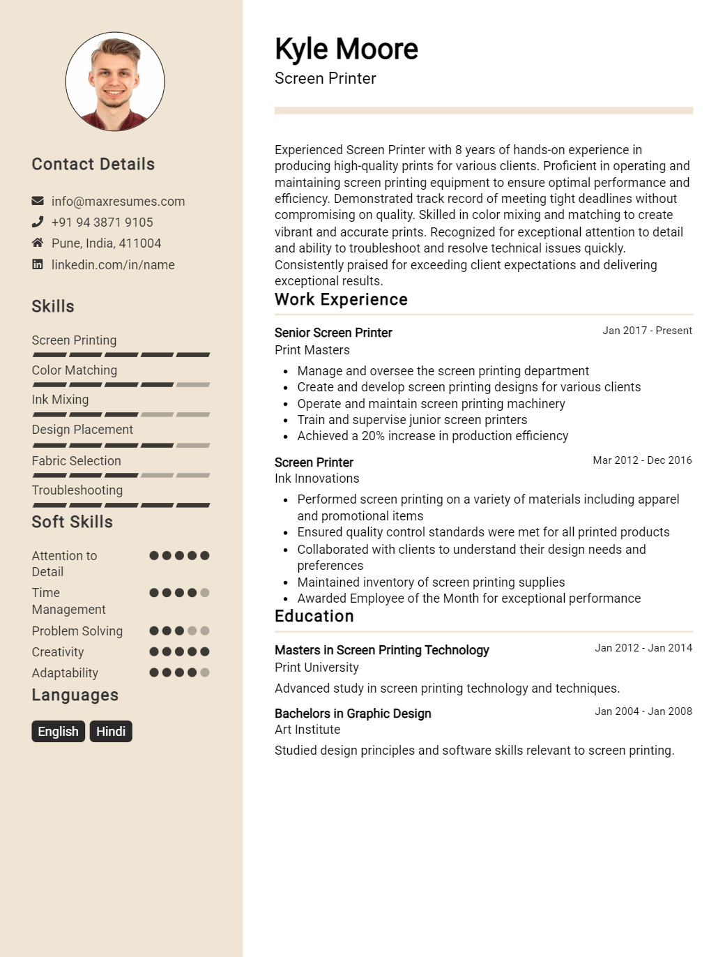 screen-printer-resume-sample