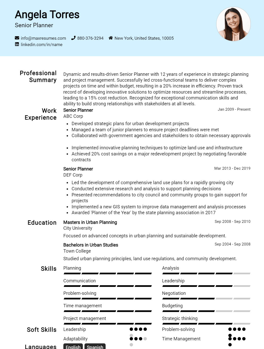 senior-planner-resume-sample