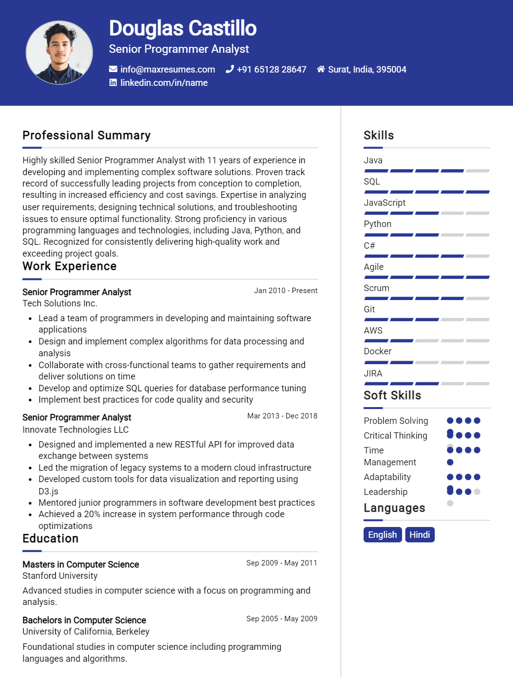 senior-programmer-analyst-resume-sample
