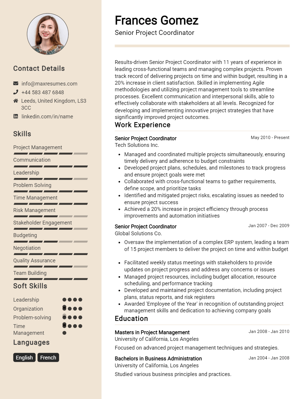 senior-project-coordinator-resume-sample