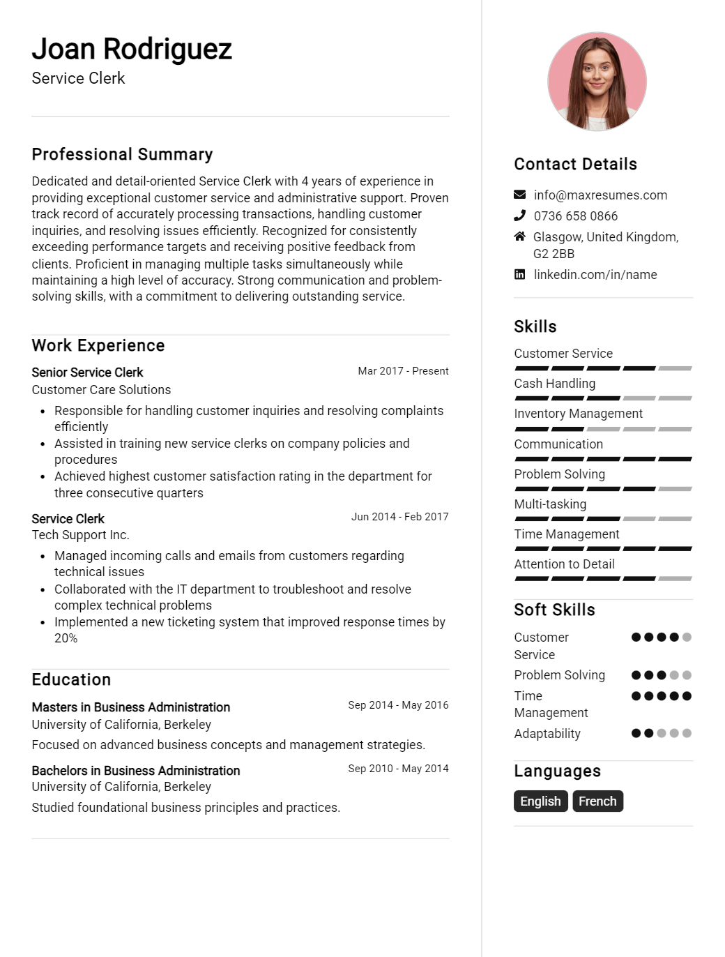 service-clerk-resume-sample
