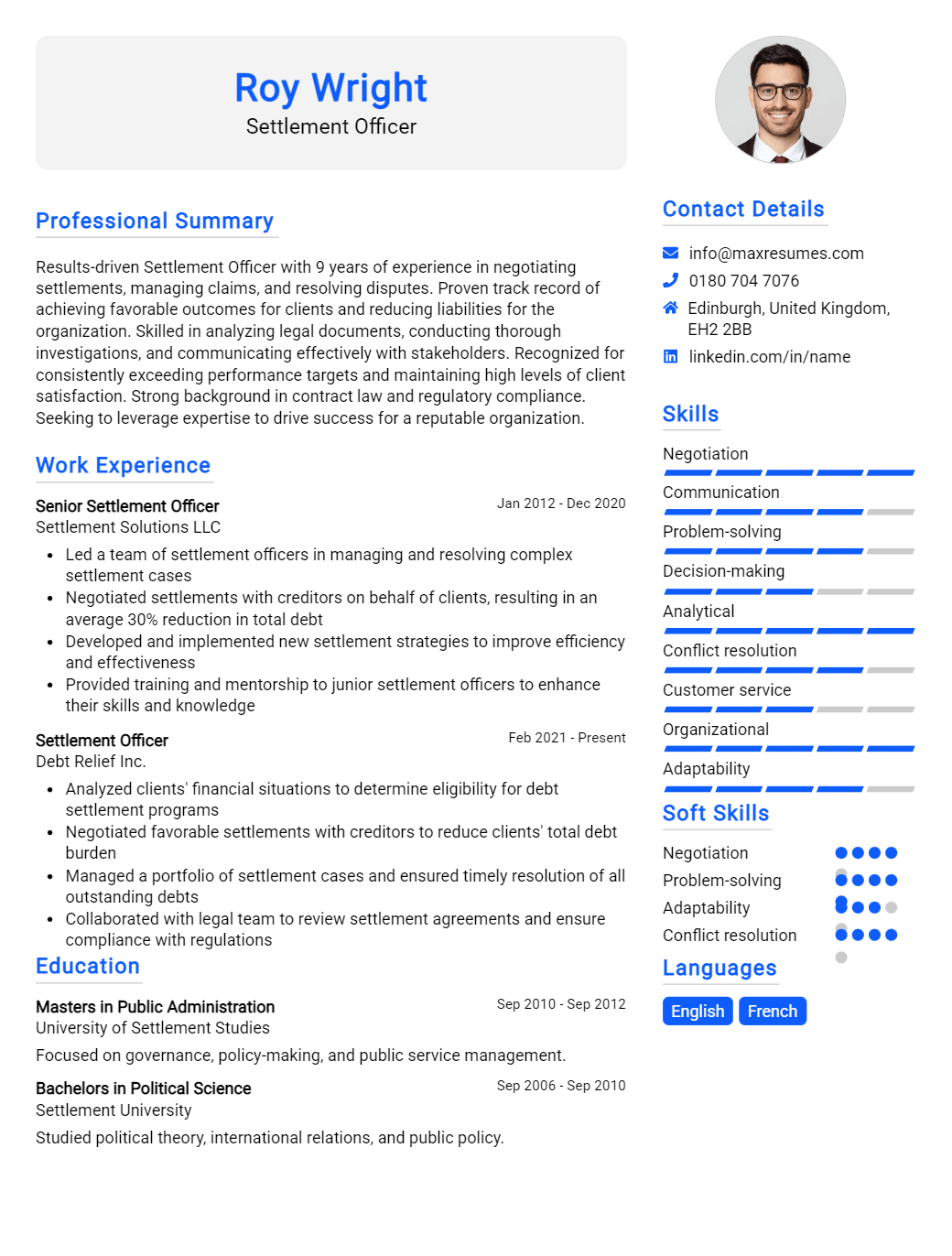 settlement-officer-resume-sample