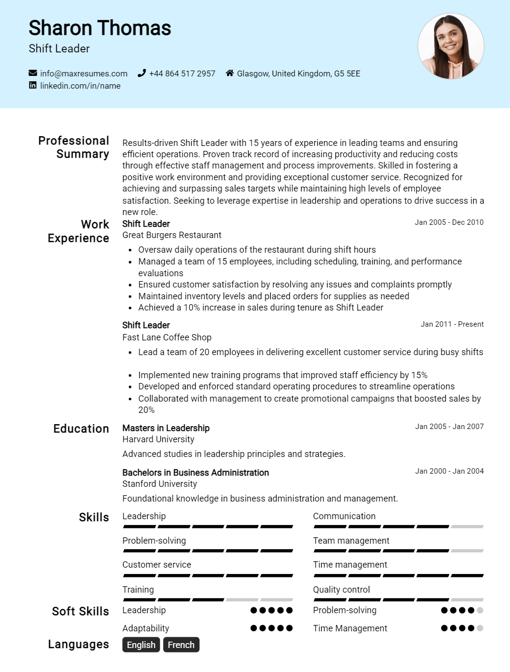 shift-leader-resume-sample