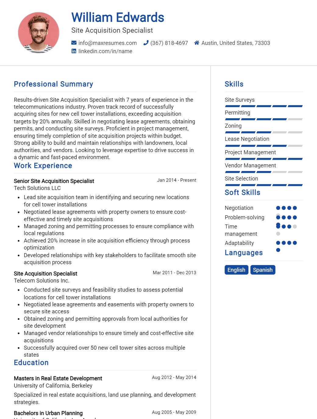 site-acquisition-specialist-resume-sample