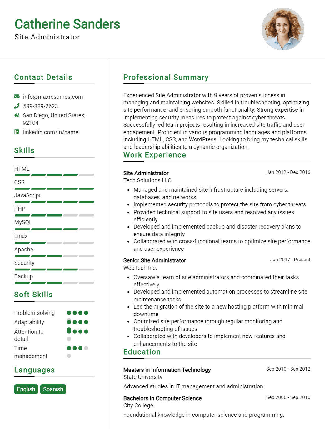 site-administrator-resume-sample
