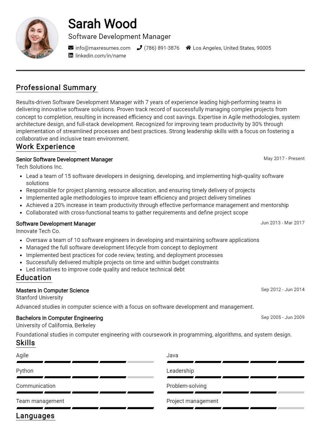 software-development-manager-resume-sample