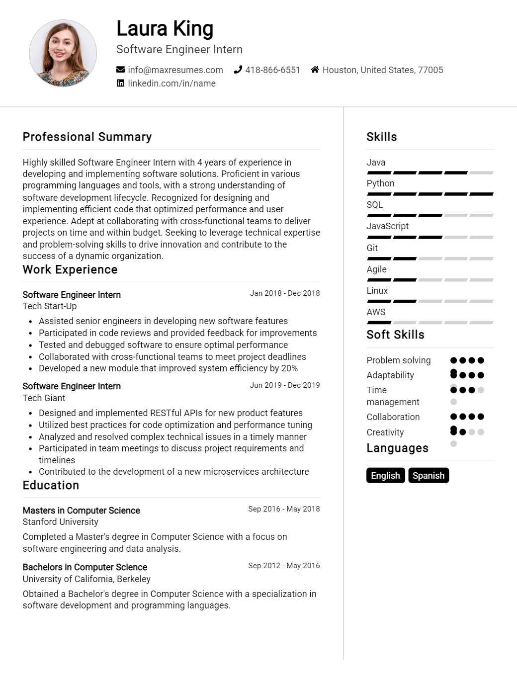 software-engineer-intern-resume-sample